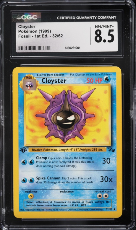 1999 Pokemon Fossil 1st Edition Cloyster #32 CGC 8.5 NM-MT+