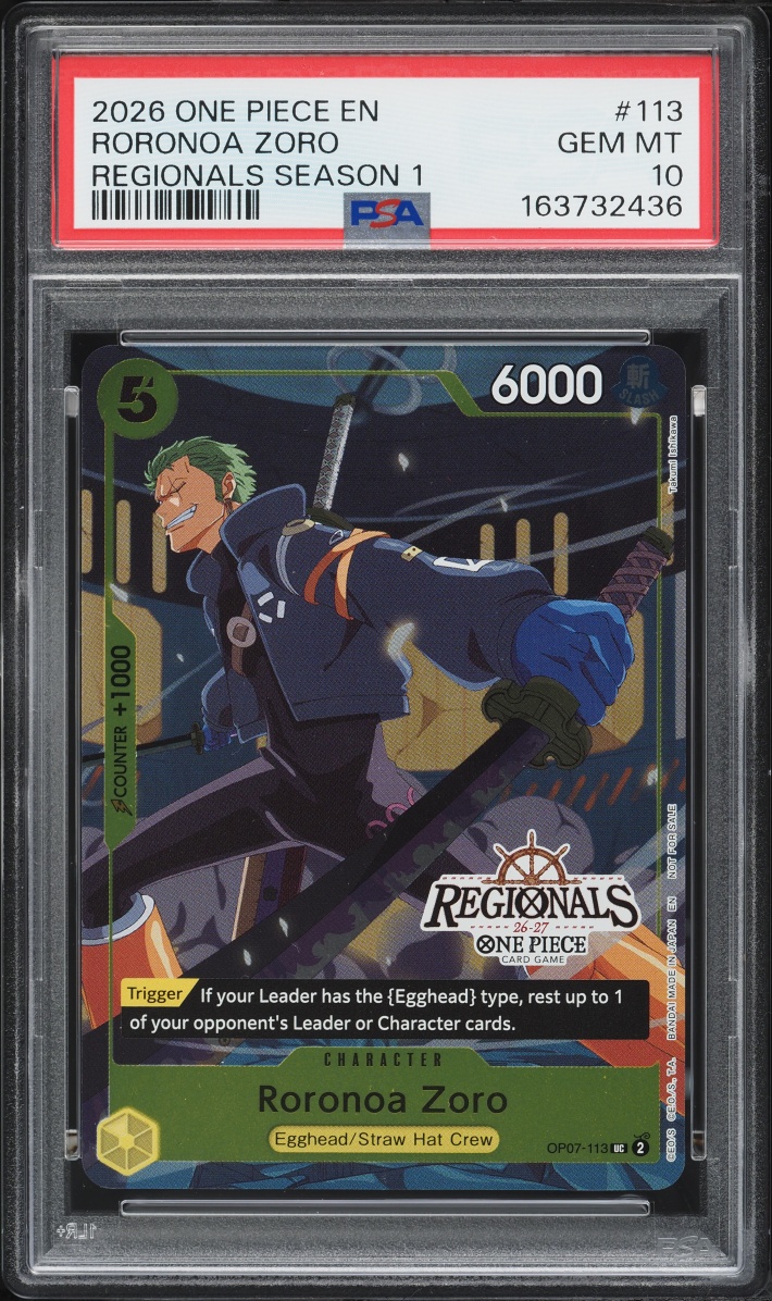 2026 One Piece Regionals Pack Season 1 Roronoa Zoro #OP07-113 PSA 10 GEM MINT