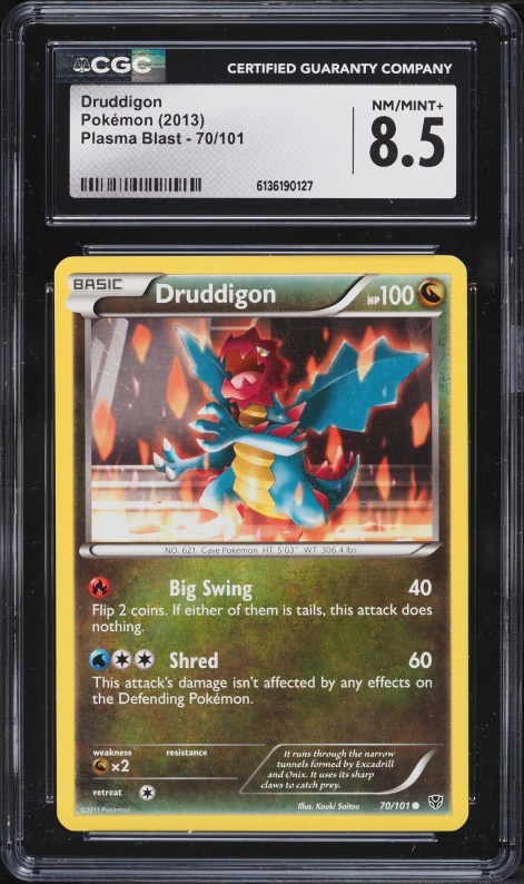 2013 Pokemon Black & White Plasma Blast Druddigon #70 CGC 8.5 NM-MT+