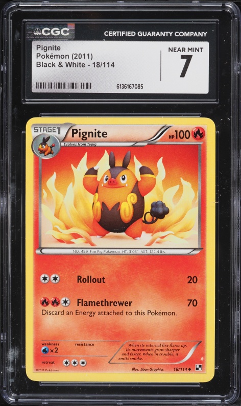 2011 Pokemon Black & White Pignite #18 CGC 7 NRMT