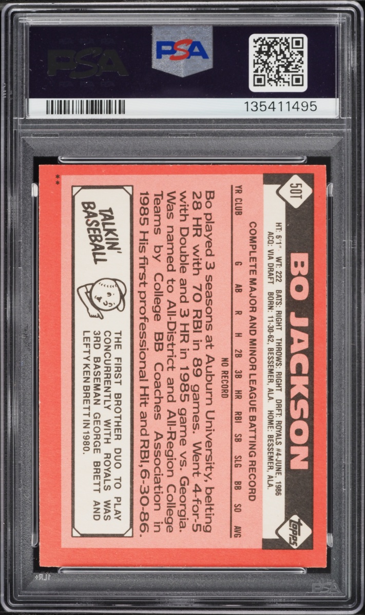 1986 Topps Traded Bo Jackson ROOKIE #50T PSA 8 NM-MT