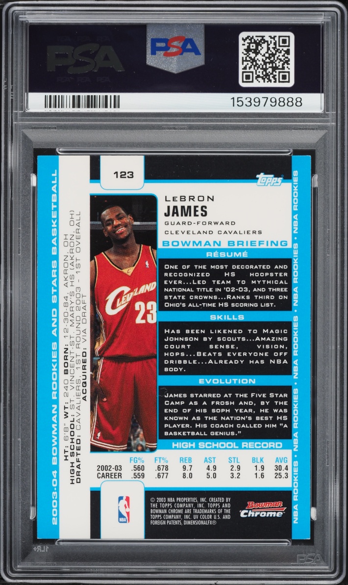 2003 Bowman Chrome LeBron James ROOKIE #123 PSA 9 MINT