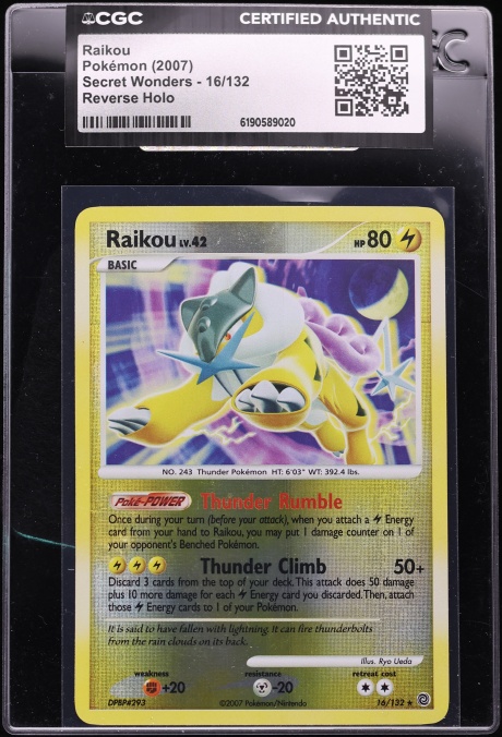 2007 Pokemon Diamond & Pearl Secret Wonders Reverse Holo Raikou #16 CGC AUTH