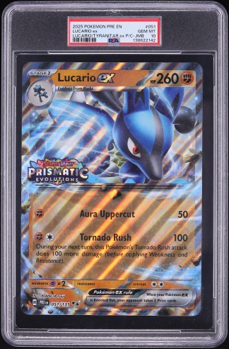 2025 Pokemon SV Prismatic Evolutions Tyranitar ex Premium Jumbo Holo Lucario ex #51 PSA 10 GEM