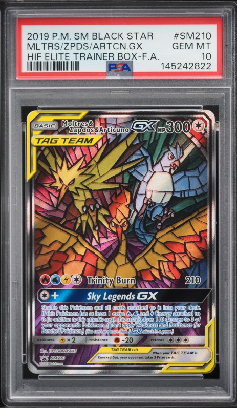 2019 Pokemon SM Promo Hidden Fates ETB Full Art Moltres & Zapdos & Articuno GX #SM210 PSA 10