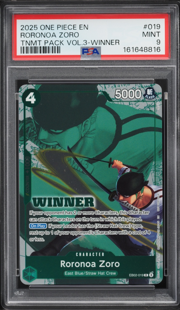 2025 One Piece Tournament Pack Vol 3 Winner Alt Art Roronoa Zoro #EB02-019 PSA 9 MINT