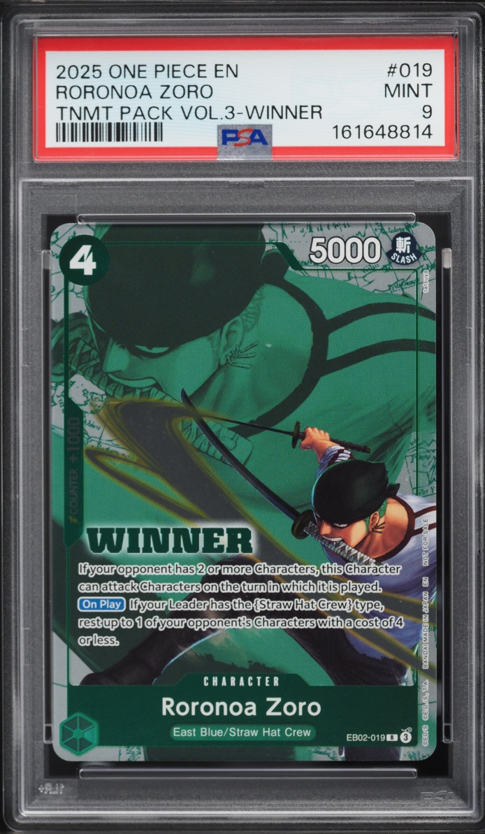2025 One Piece Tournament Pack Vol 3 Winner Alt Art Roronoa Zoro #EB02-019 PSA 9 MINT
