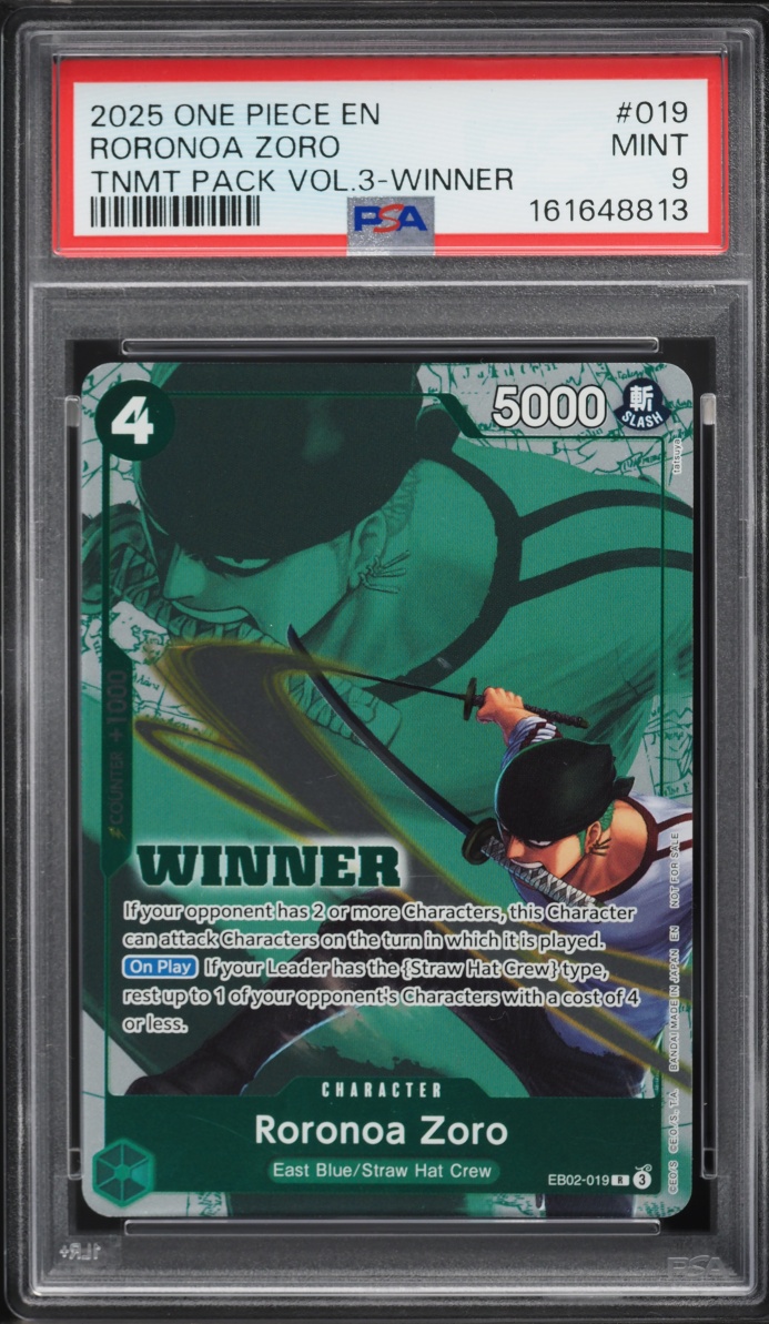 2025 One Piece Tournament Pack Vol 3 Winner Alt Art Roronoa Zoro #EB02-019 PSA 9 MINT