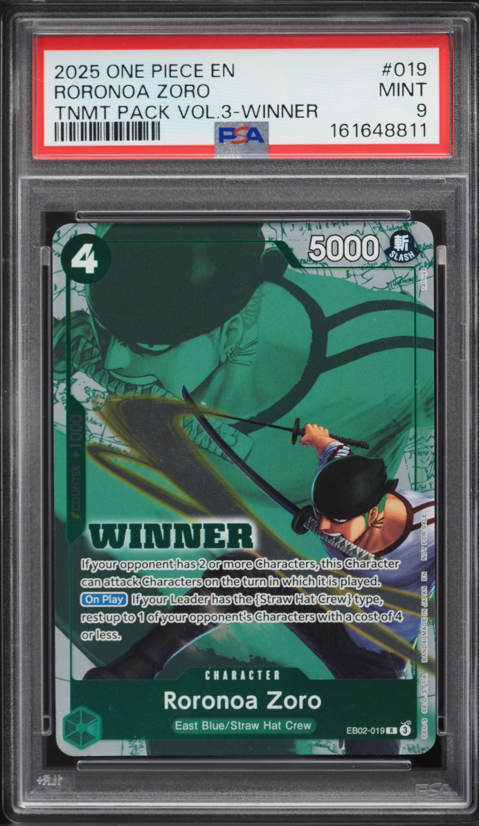 2025 One Piece Tournament Pack Vol 3 Winner Alt Art Roronoa Zoro #EB02-019 PSA 9 MINT