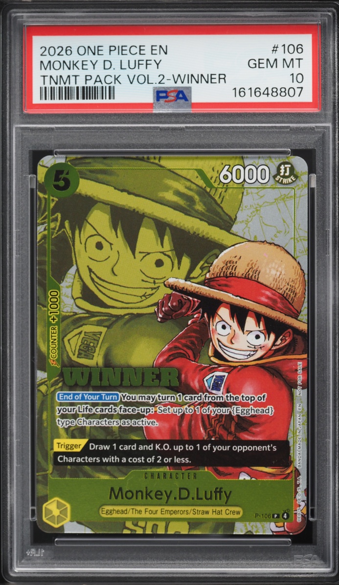 2026 One Piece Promo Tournament Pack Vol. 2 Winner Monkey D. Luffy #P-106 PSA 10 GEM MINT