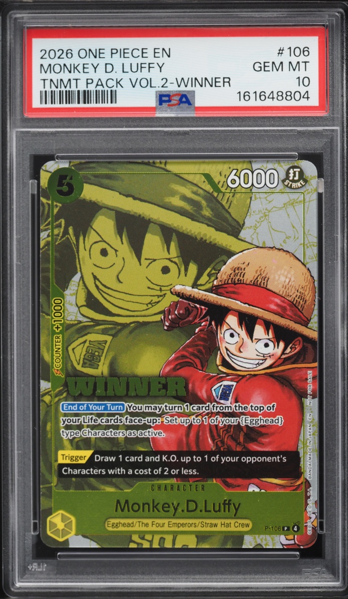 2026 One Piece Promo Tournament Pack Vol. 2 Winner Monkey D. Luffy #P-106 PSA 10 GEM MINT