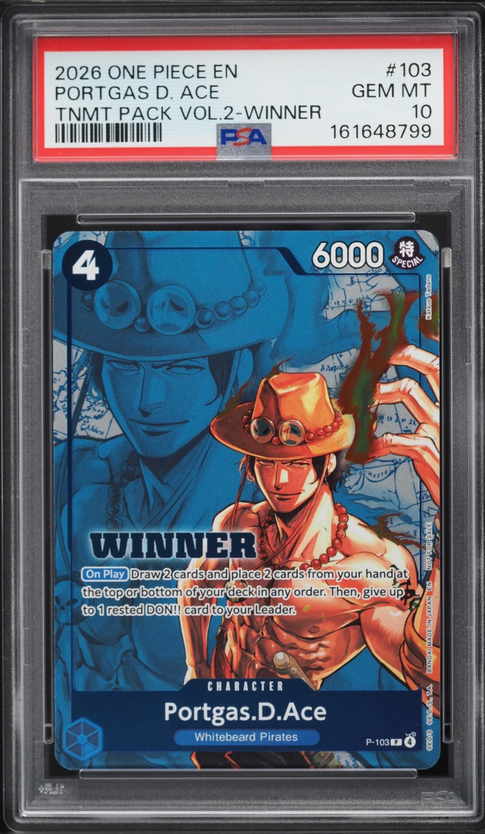 2026 One Piece Promo Tournament Pack Vol. 2 Winner Portgas D. Ace #P-103 PSA 10 GEM MINT