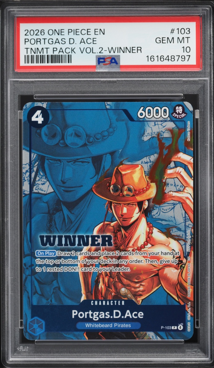 2026 One Piece Promo Tournament Pack Vol. 2 Winner Portgas D. Ace #P-103 PSA 10 GEM MINT