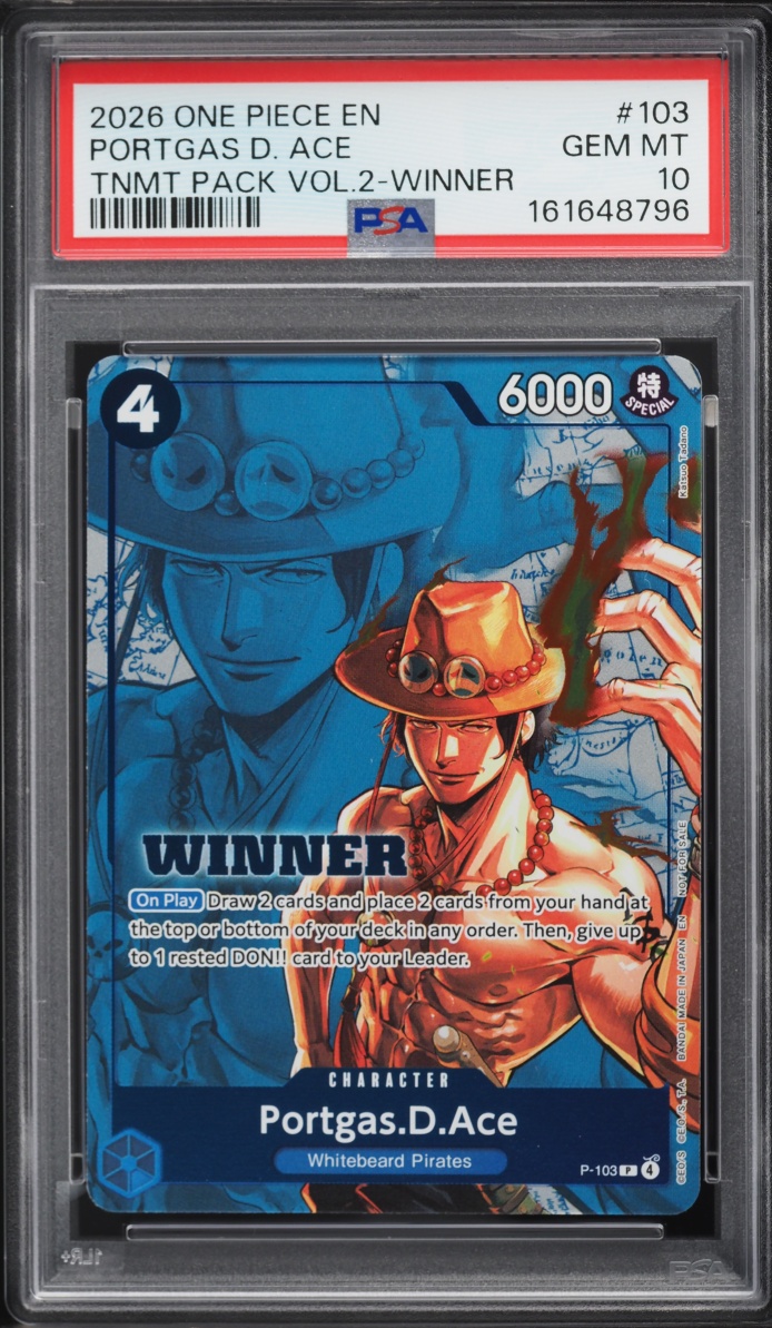 2026 One Piece Promo Tournament Pack Vol. 2 Winner Portgas D. Ace #P-103 PSA 10 GEM MINT