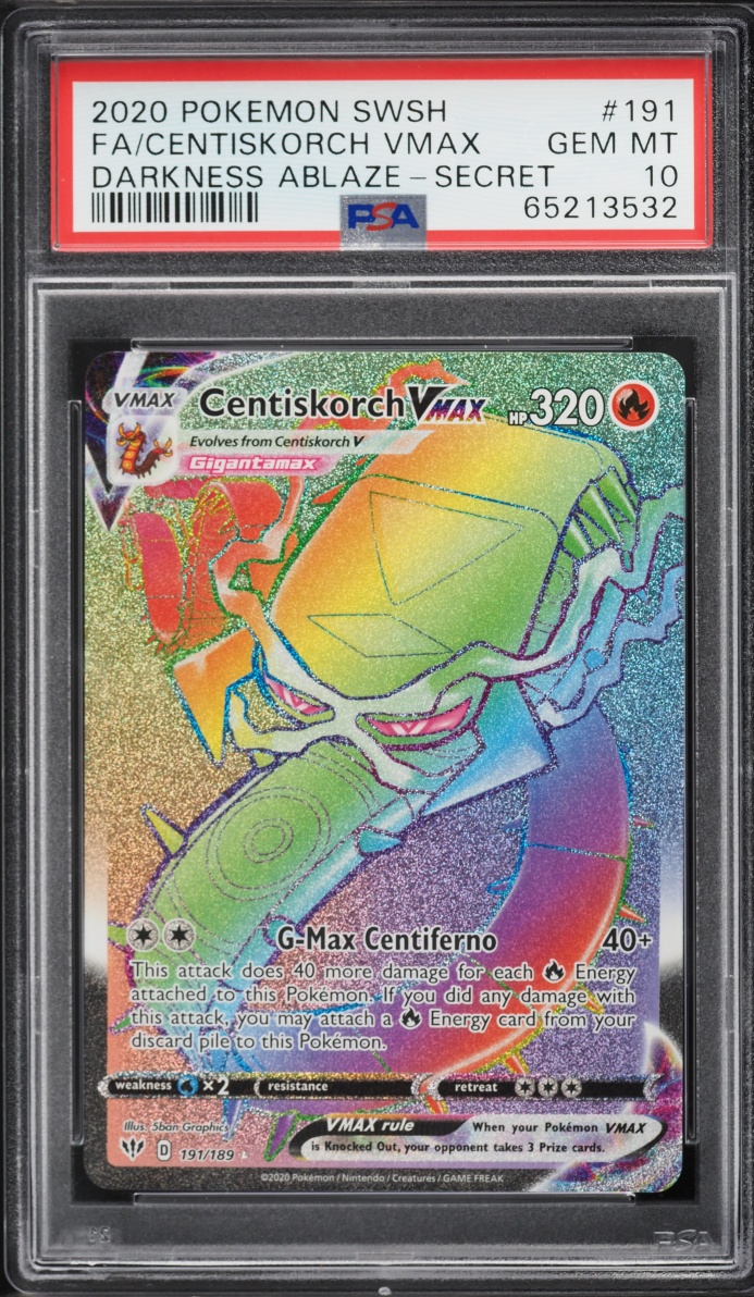 2020 Pokemon Sword & Shield Darkness Ablaze Rainbow Rare Centiskorch VMAX #191 PSA 10 GEM MINT