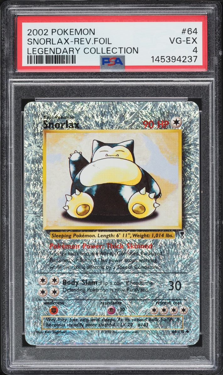 2002 Pokemon Legendary Collection Reverse Holo Snorlax #64 PSA 4 VGEX