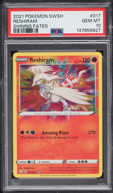 2021 Pokemon Sword & Shield Shining Fates Amazing Rare Reshiram #17 PSA 10 GEM MINT