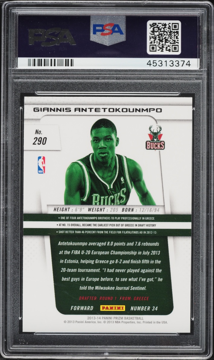 2013 Panini Prizm Giannis Antetokounmpo ROOKIE #290 PSA 10 GEM MINT