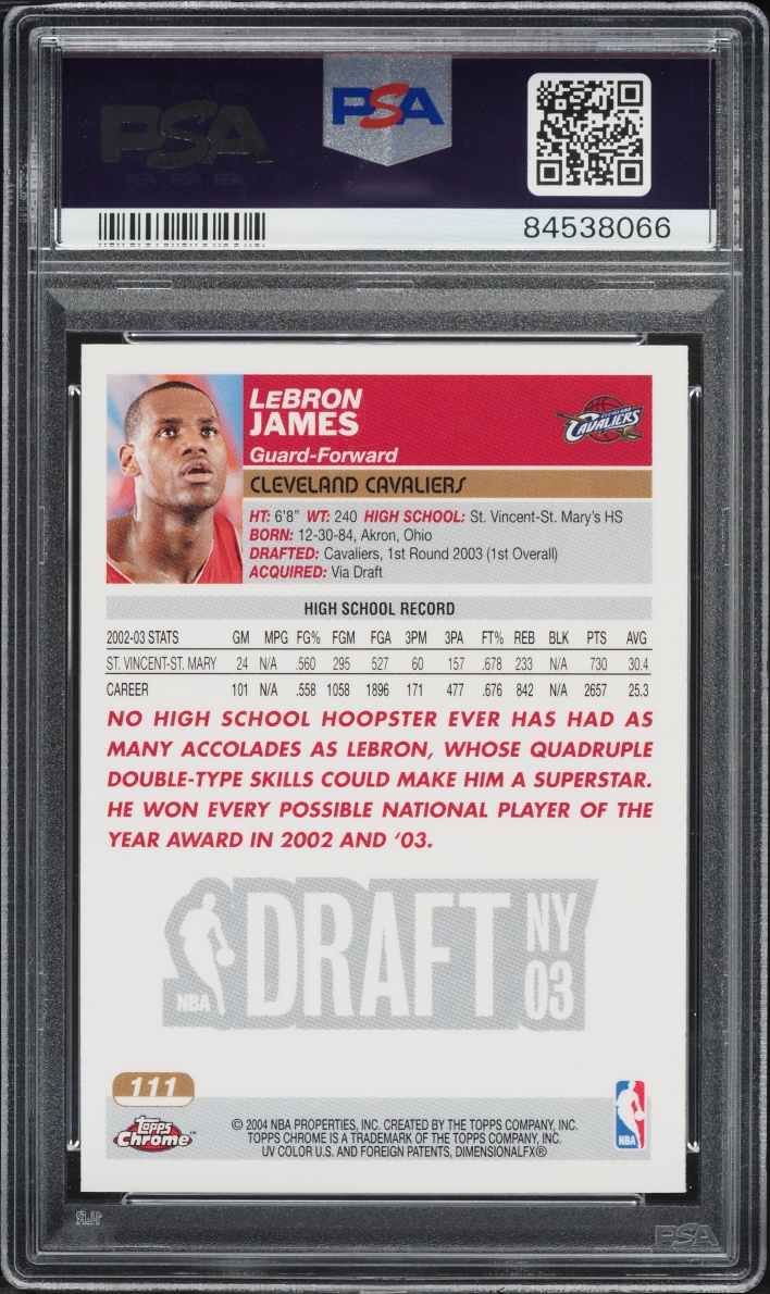 2003 Topps Chrome LeBron James ROOKIE #111 PSA 8 NM-MT