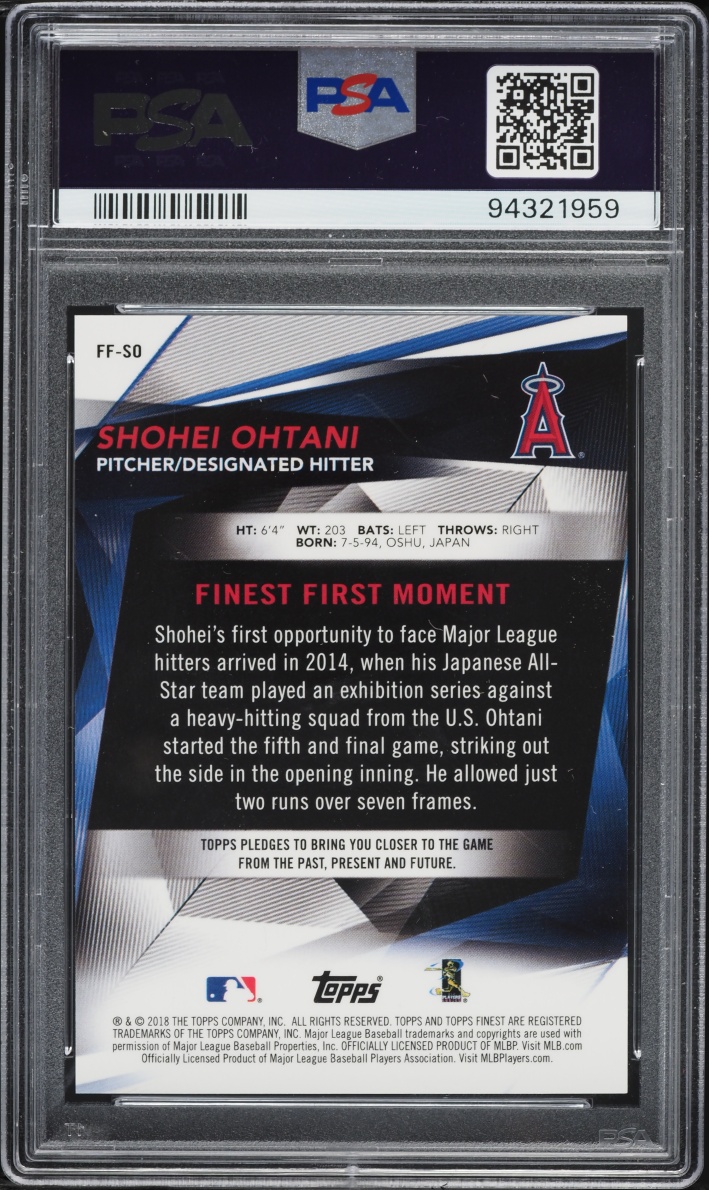 2018 Finest Firsts Shohei Ohtani ROOKIE #FF-SO PSA 10 GEM MINT