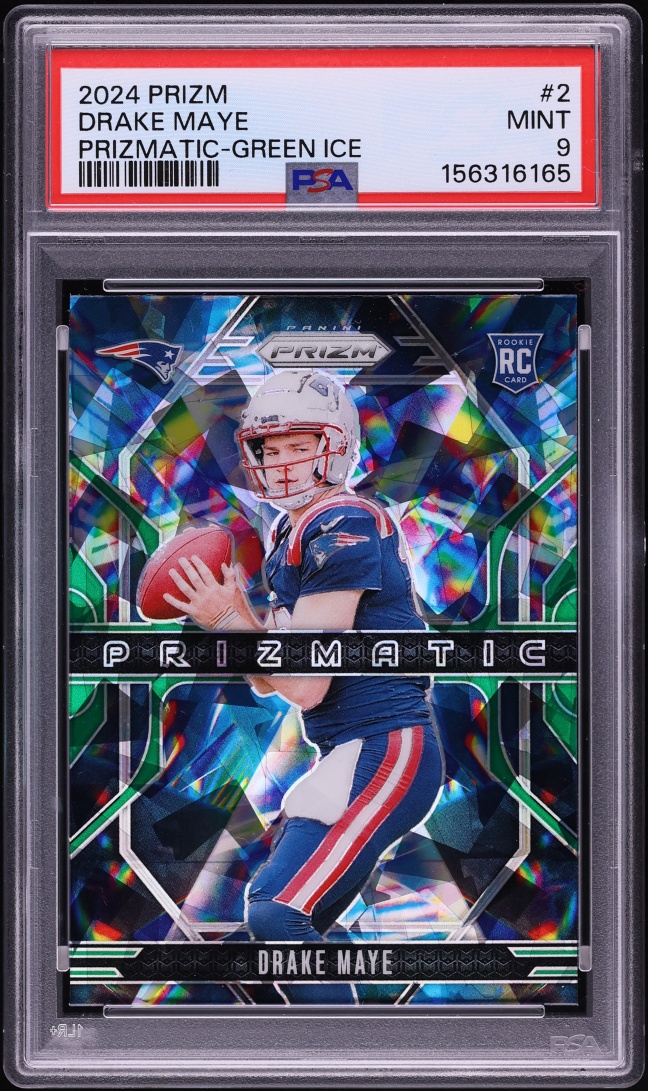 2024 Panini Prizm Prizmatic Green Ice Drake Maye ROOKIE #2 PSA 9 MINT