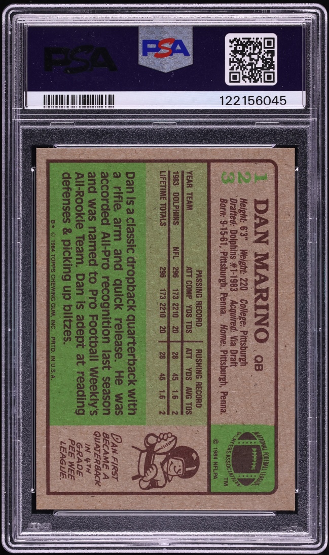 1984 Topps Football Dan Marino ROOKIE #123 PSA 8 NM-MT