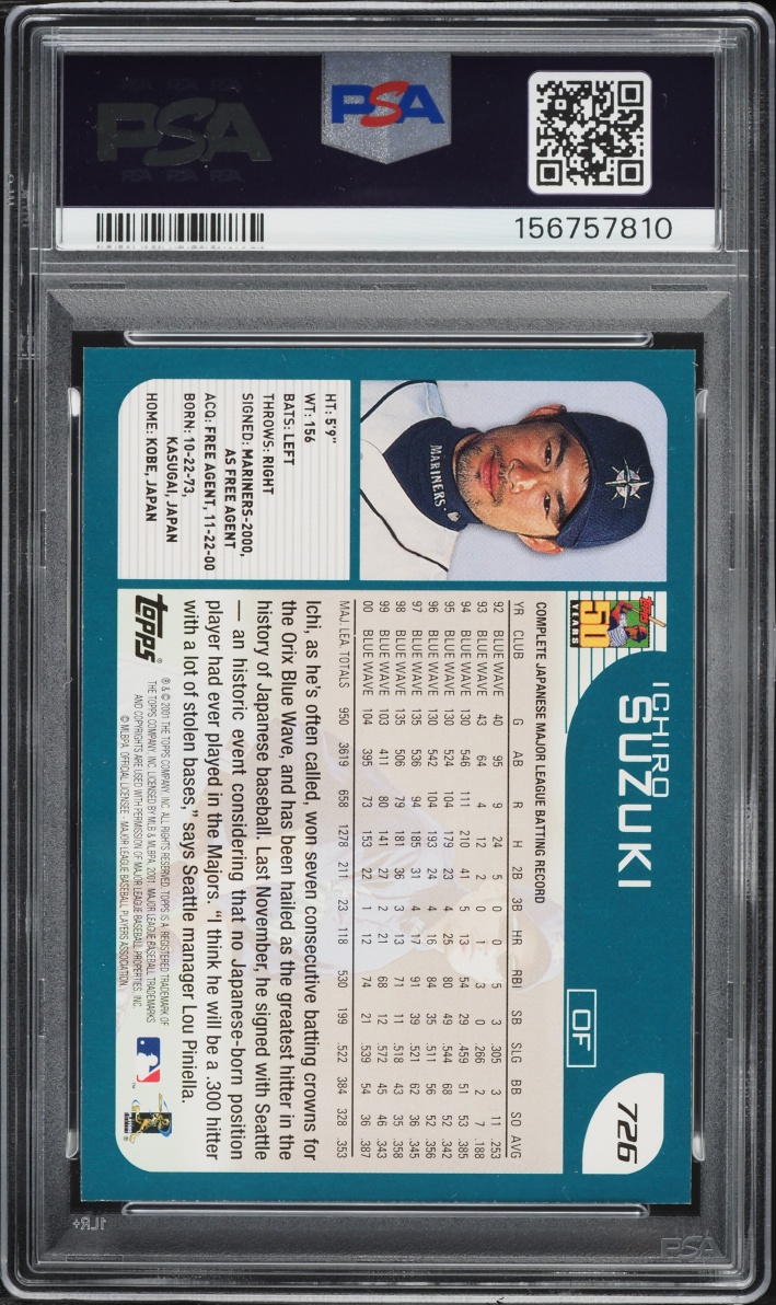2001 Topps Ichiro Suzuki ROOKIE #726 PSA 8 NM-MT