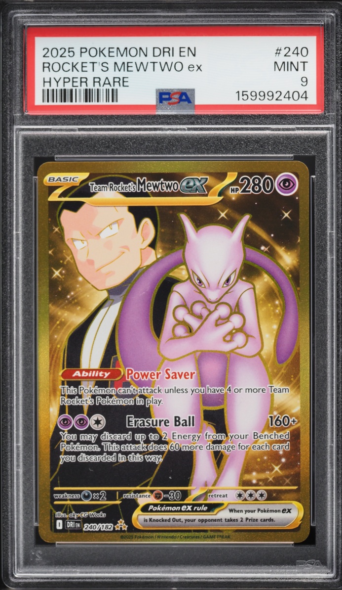 2025 Pokemon Scarlet & Violet Destined Rivals Gold Rare Team Rocket's Mewtwo ex #240 PSA 9 MINT