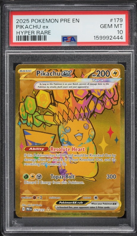 2025 Pokemon Scarlet & Violet Prismatic Evolutions Gold Rare Pikachu ex #179 PSA 10 GEM MINT