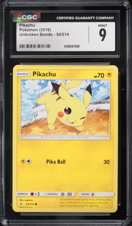 2019 Pokemon Sun & Moon Unbroken Bonds Pikachu #54 CGC 9 MINT