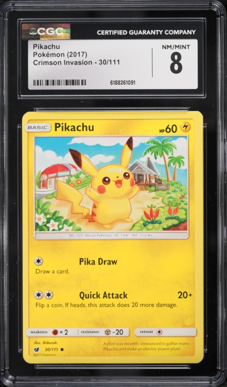 2017 Pokemon Sun & Moon Crimson Invasion Pikachu #30 CGC 8 NM-MT