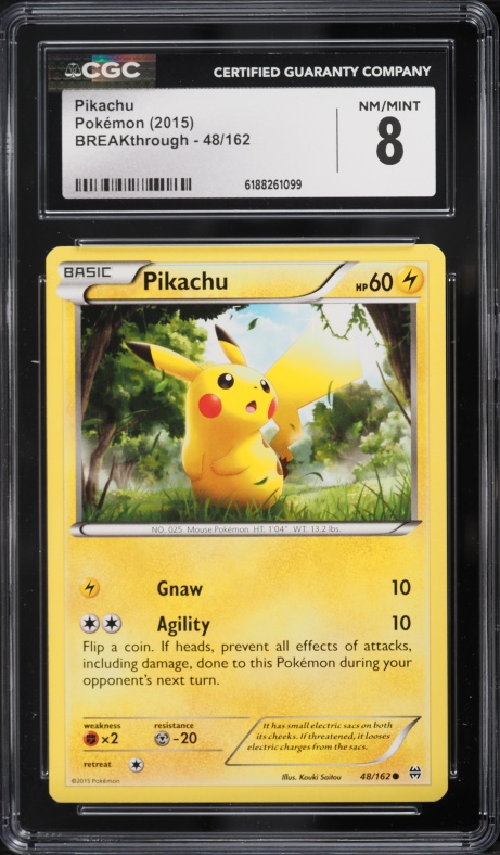 2015 Pokemon XY BREAKthrough Pikachu #48 CGC 8 NM-MT