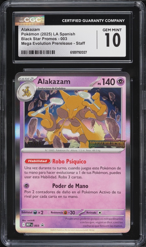 2025 Pokemon Spanish Mega Evolution Promo Prerelease Staff Alakazam #3 CGC 10 GEM MINT