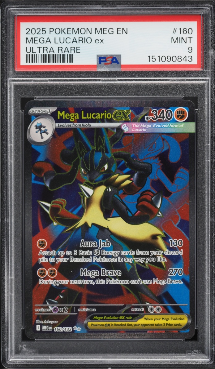 2025 Pokemon Mega Evolution Full Art Mega Lucario EX #160 PSA 9 MINT