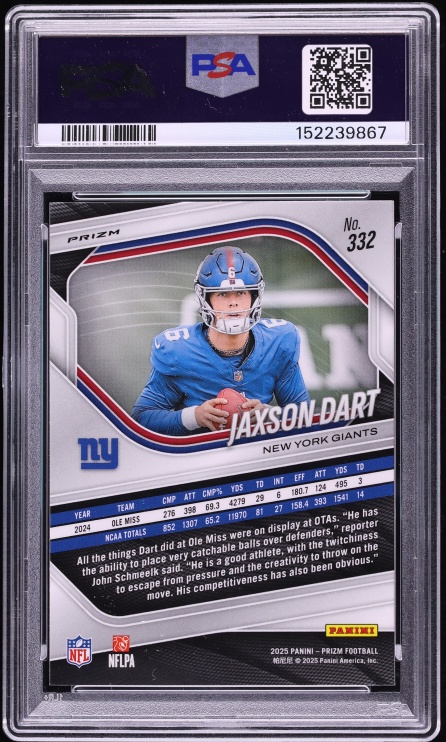 2025 Panini Prizm Lazer Jaxson Dart ROOKIE #332 PSA 10 GEM MINT