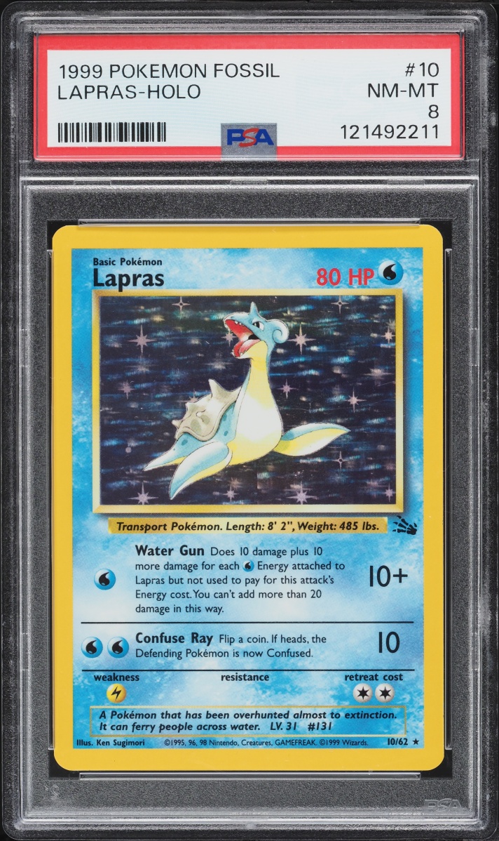 1999 Pokemon Fossil Holo Lapras #10 PSA 8 NM-MT