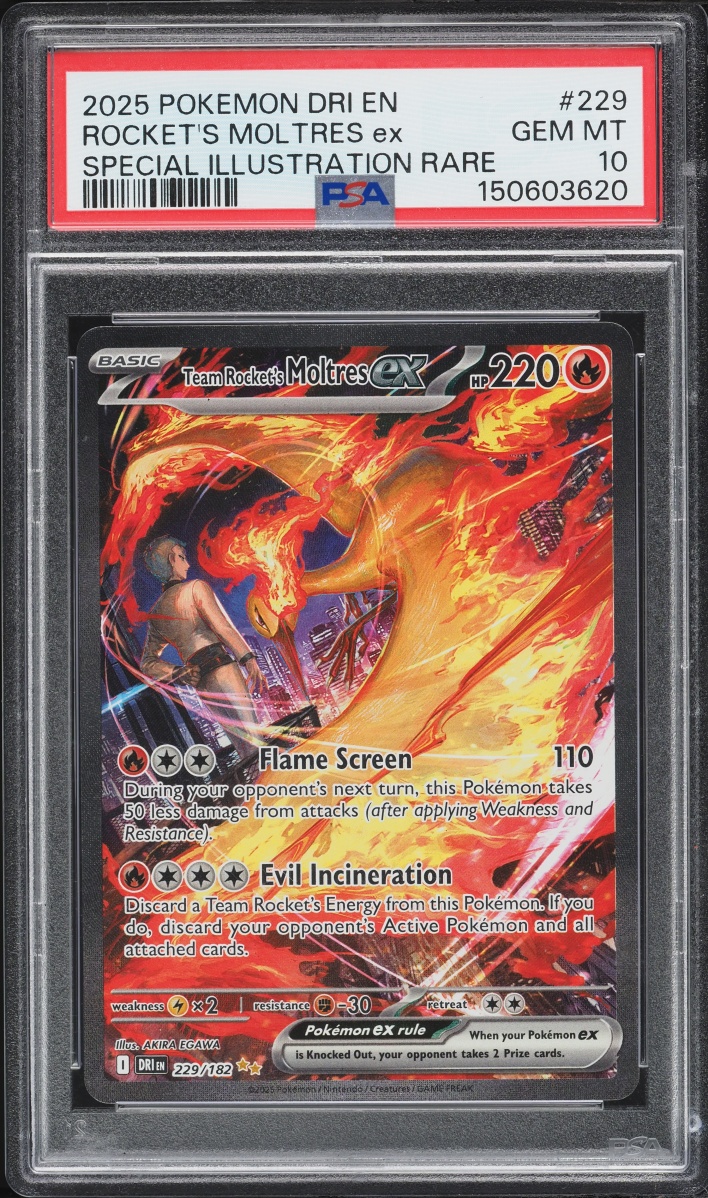 2025 Pokemon Scarlet & Violet Destined Rivals SIR Team Rocket's Moltres EX #229 PSA 10 GEM MINT