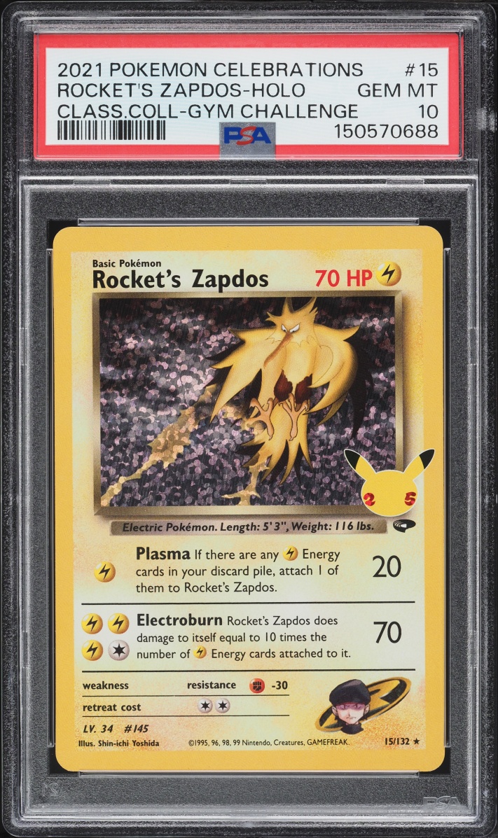 2021 Pokemon Sword & Shield Celebrations Classic Collection Holo Rocket's Zapdos #15 PSA 10 GEM