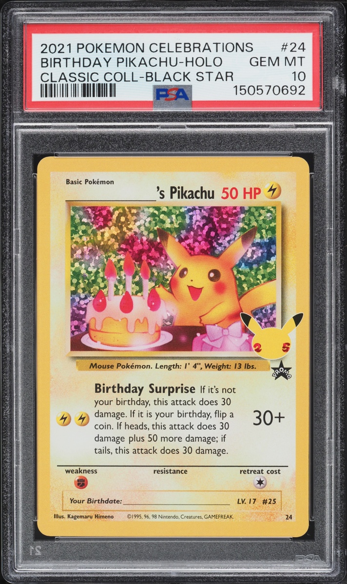 2021 Pokemon Sword & Shield Promo Celebrations Classic Holo Birthday Pikachu #24 PSA 10 GEM