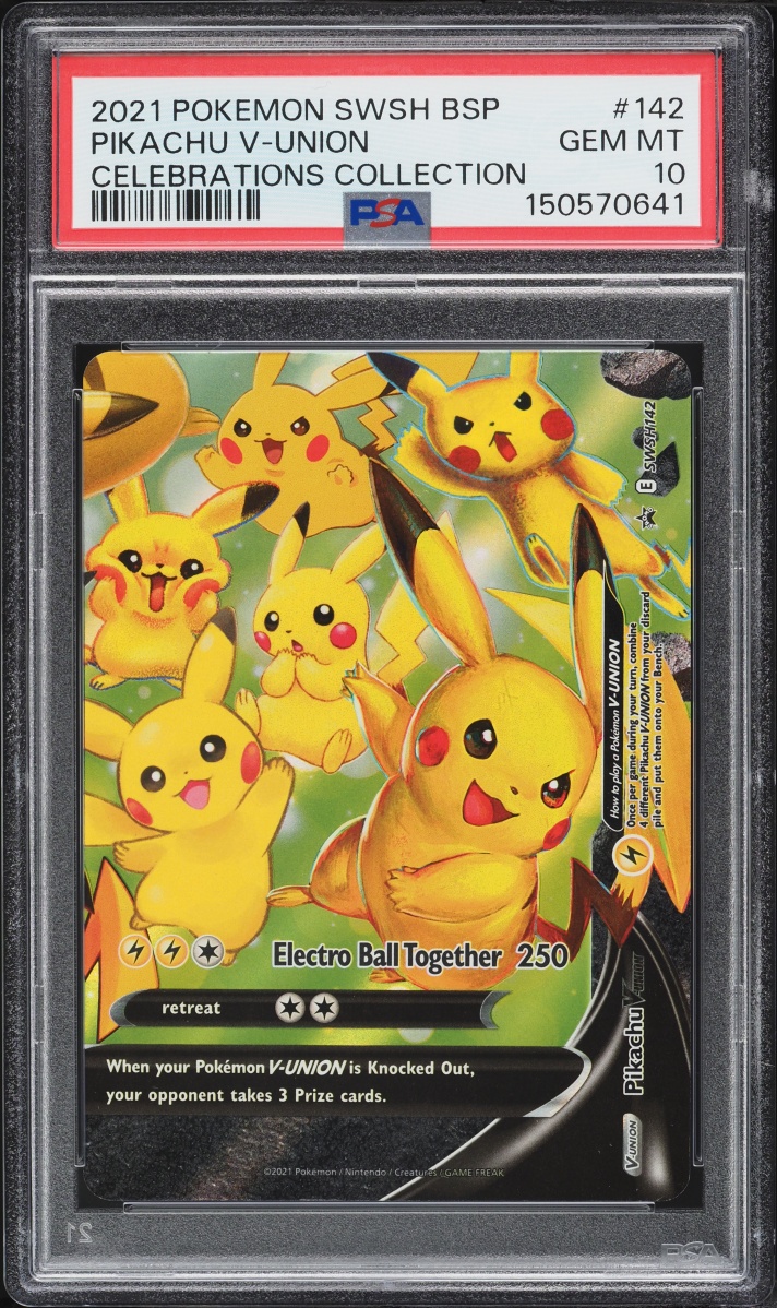 2021 Pokemon Sword & Shield Promo Celebrations Holo Pikachu V-UNION #SWSH142 PSA 10 GEM MINT