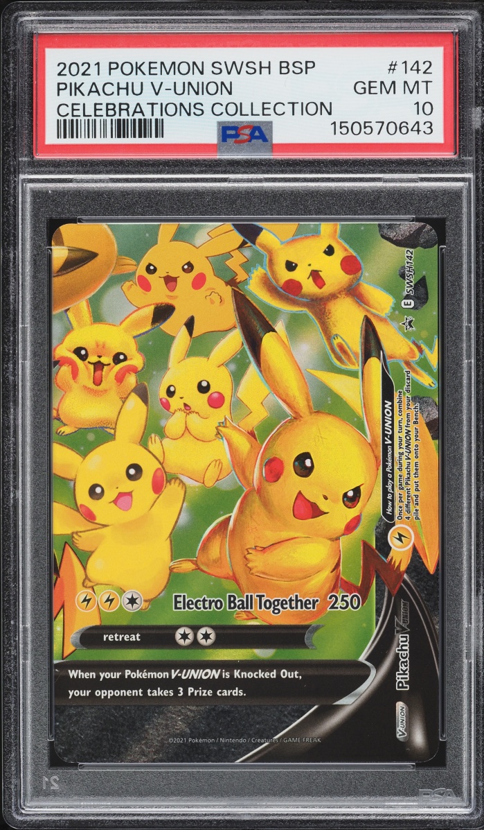 2021 Pokemon Sword & Shield Promo Celebrations Holo Pikachu V-UNION #SWSH142 PSA 10 GEM MINT