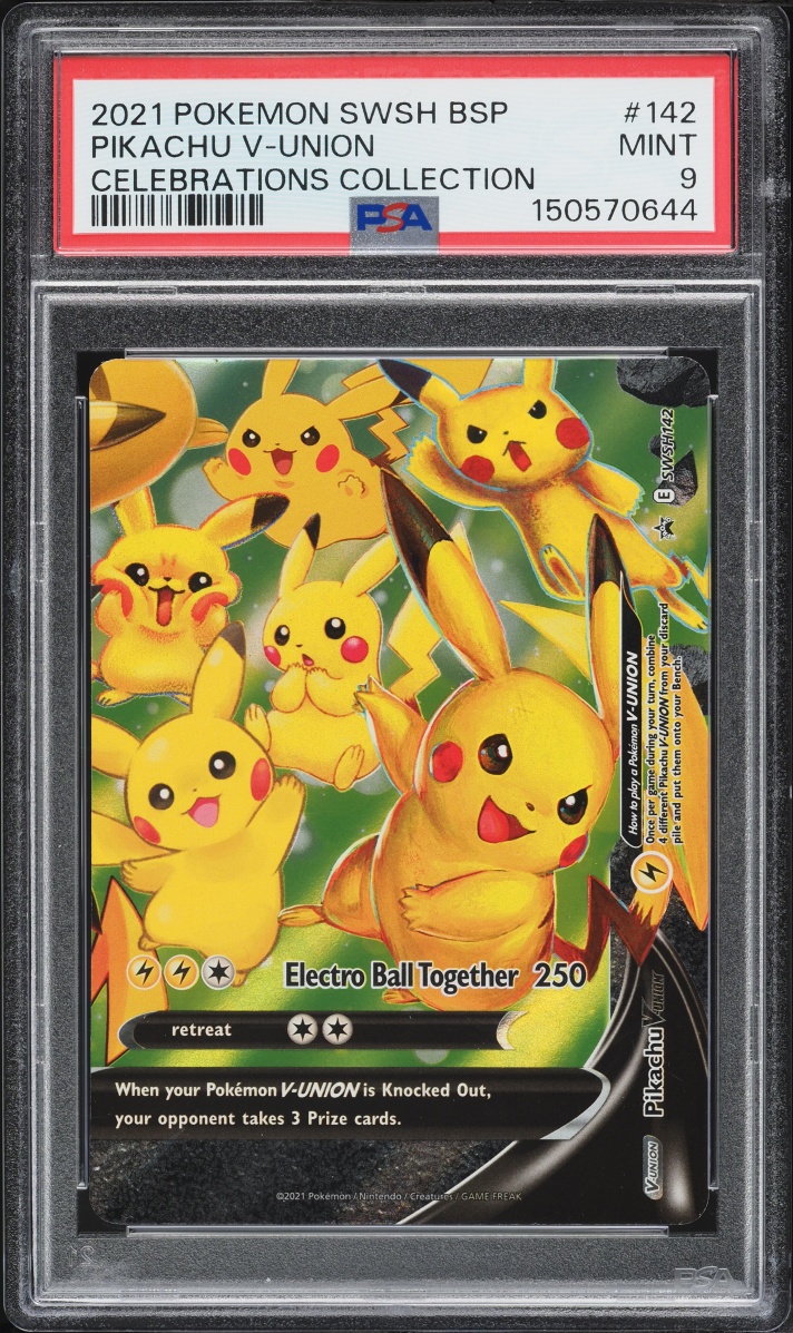 2021 Pokemon Sword & Shield Promo Celebrations Holo Pikachu V-UNION #SWSH142 PSA 9 MINT