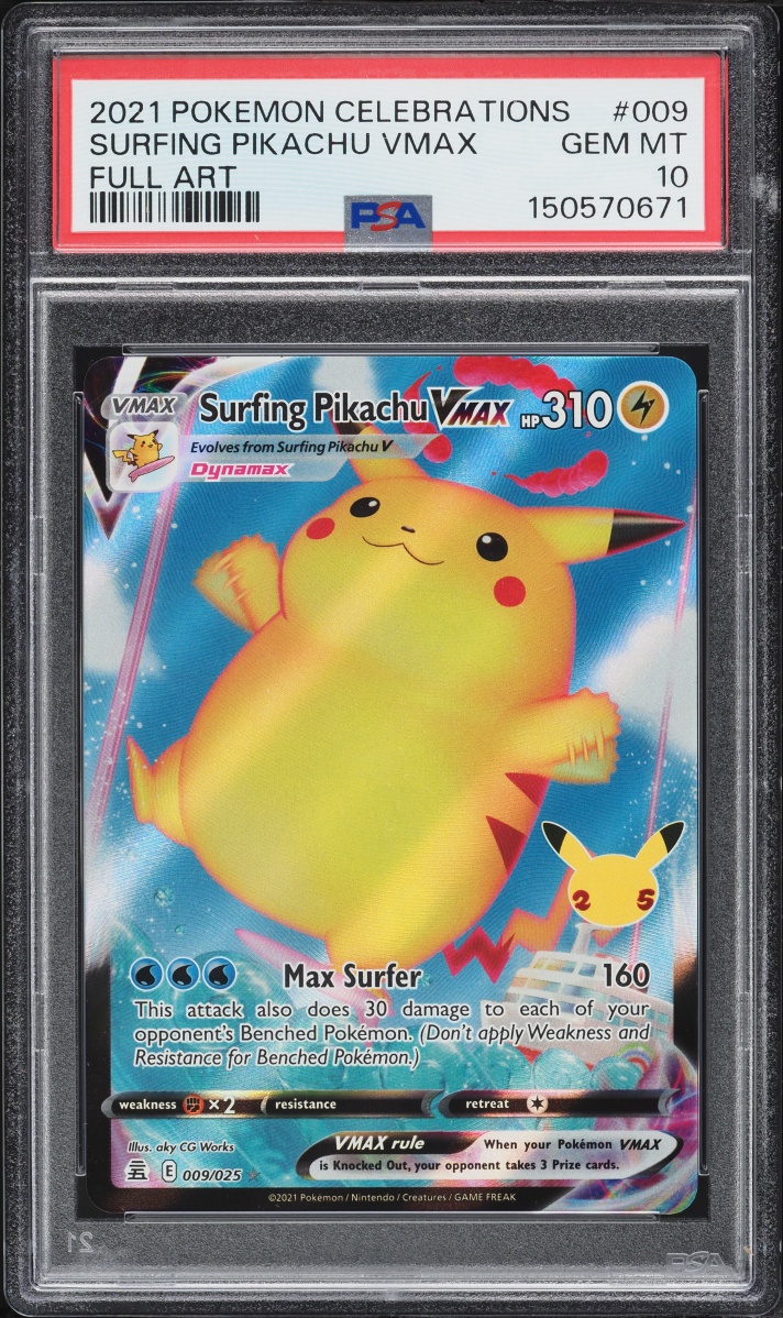 2021 Pokemon Sword & Shield Celebrations Full Art Surfing Pikachu VMAX #9 PSA 10 GEM MINT