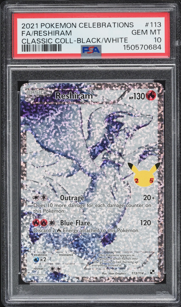 2021 Pokemon Sword & Shield Classic Collection Full Art Reshiram #113 PSA 10 GEM MINT