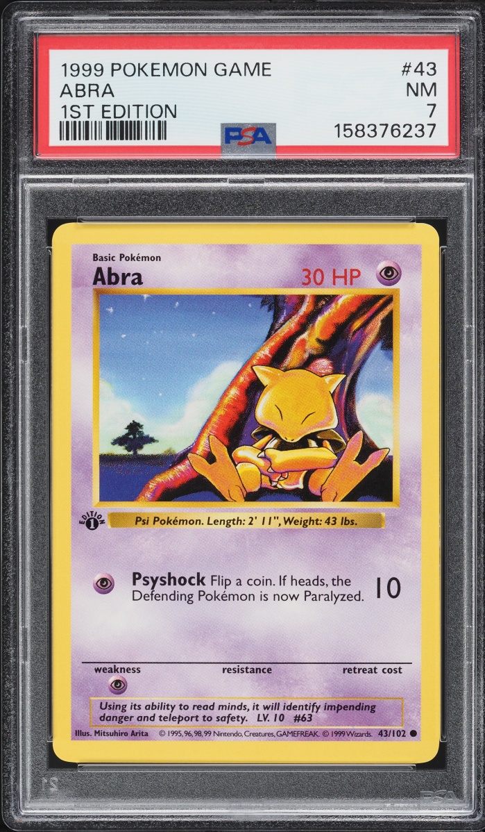 1999 Pokemon Base Set Shadowless 1st Edition Abra #43 PSA 7 NRMT