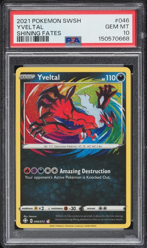 2021 Pokemon Sword & Shield Shining Fates Amazing Rare Yveltal #46 PSA 10 GEM MINT