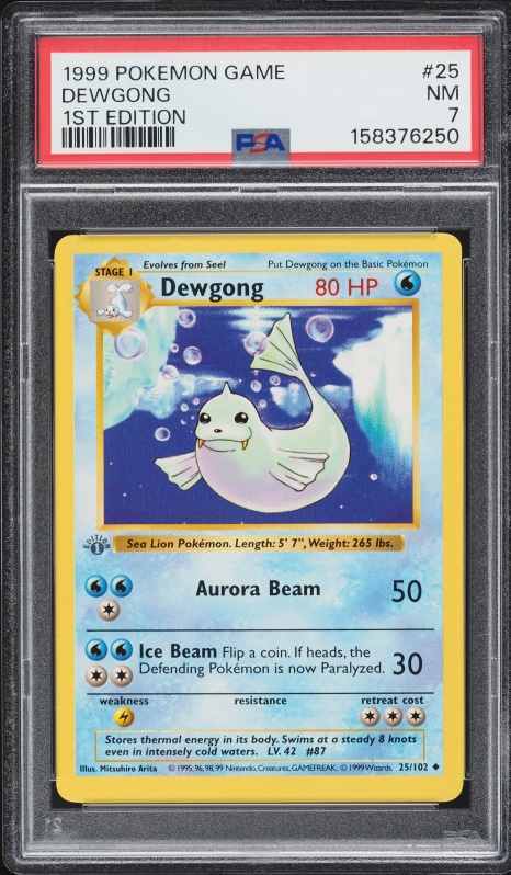 1999 Pokemon Base Set Shadowless 1st Edition Dewgong #25 PSA 7 NRMT
