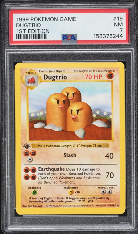 1999 Pokemon Base Set Shadowless 1st Edition Dugtrio #19 PSA 7 NRMT