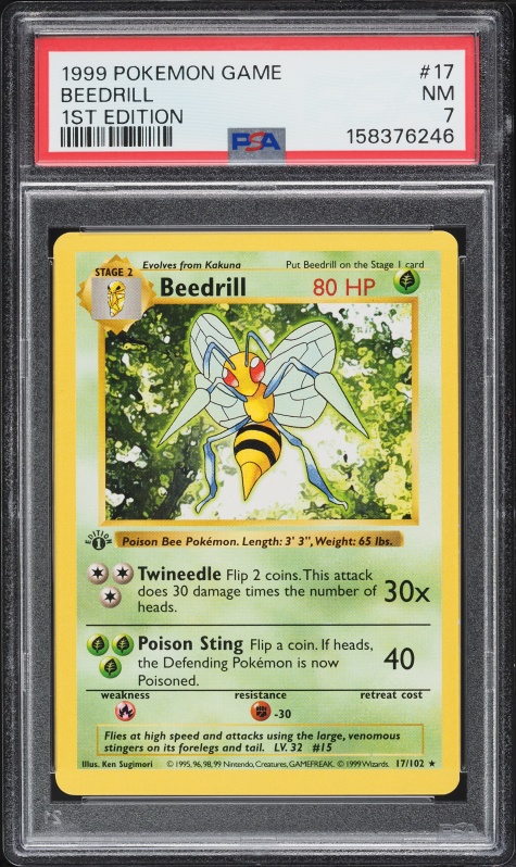1999 Pokemon Base Set Shadowless 1st Edition Beedrill #17 PSA 10
