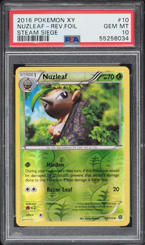 2016 Pokemon XY Steam Siege Reverse Holo Nuzleaf #10 PSA 10 GEM MINT